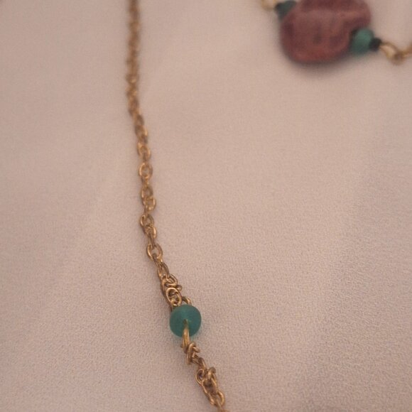 Artisan Double Strand Gold Chain Kazuri Kenyan Ceramic Bead Necklace - Picture 6 of 6